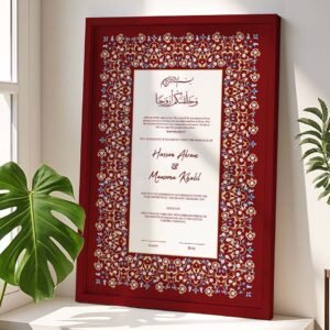 Customized Wedding Contract Nikah Frame Design – Red